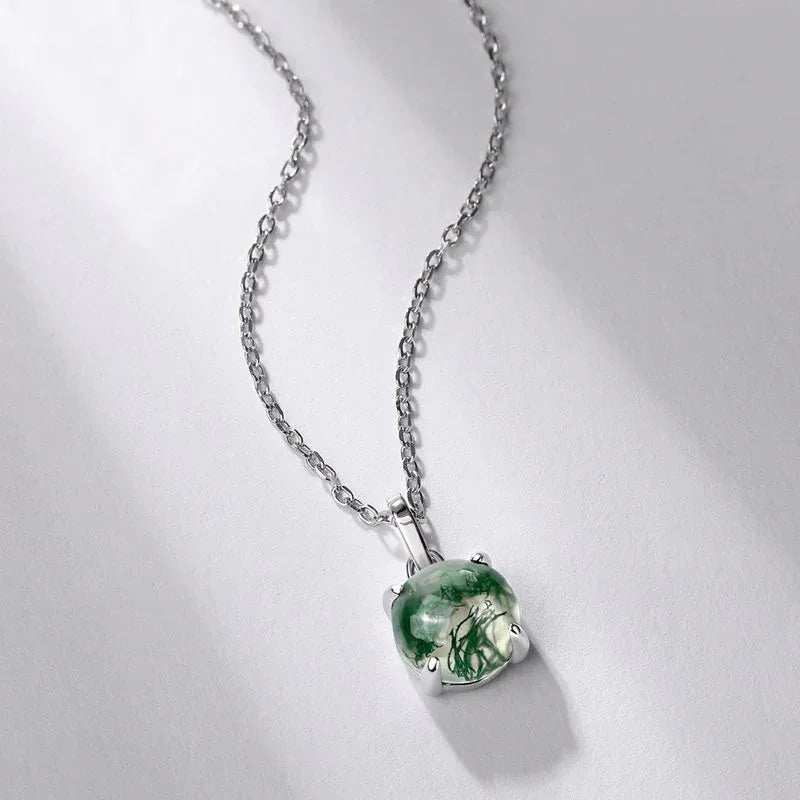 Minimalist and Unique Moss Agate Pendant Necklace — pendant close-up 3