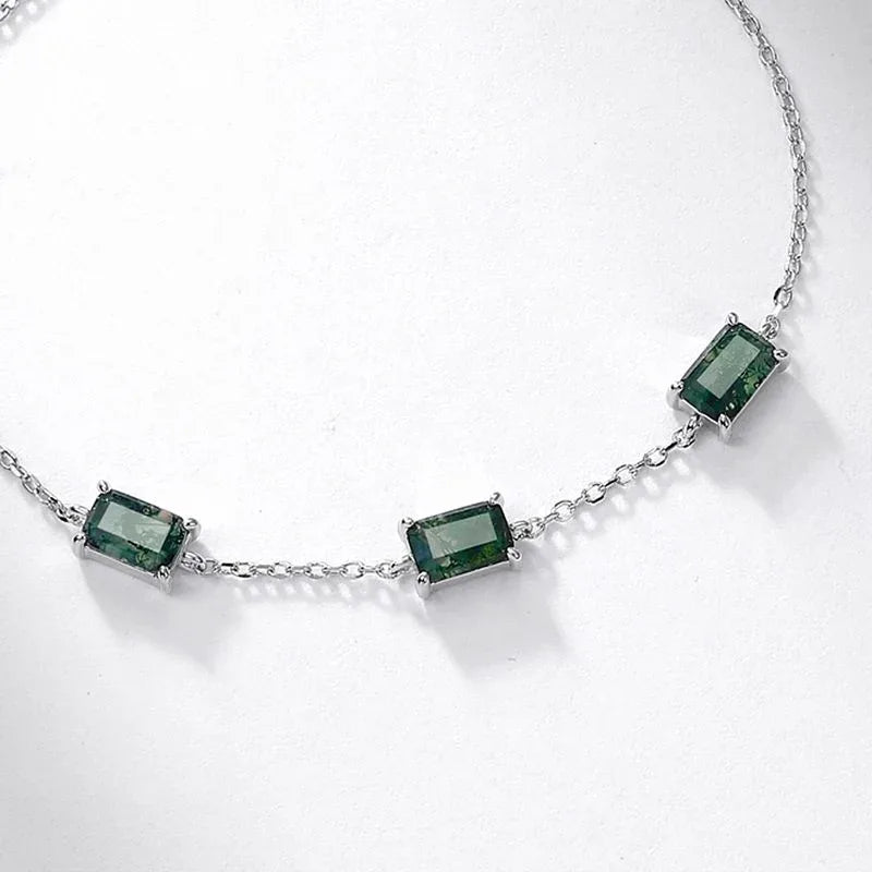Minimalist Moss Agate Bracelet — full bracelet arrangement 3
