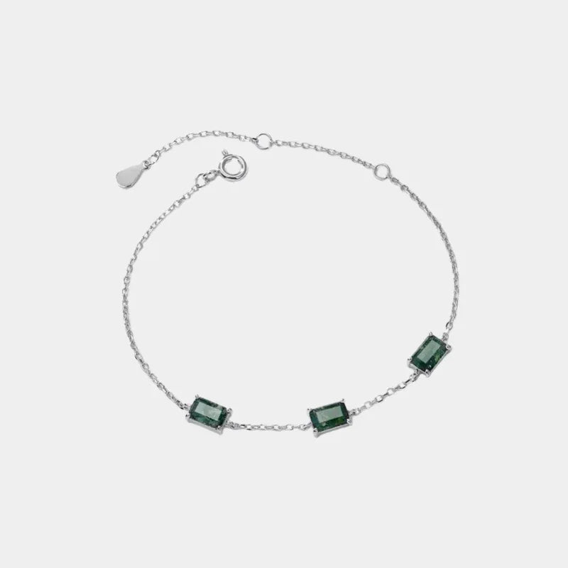 Minimalist Moss Agate Bracelet — full bracelet view on a light background
