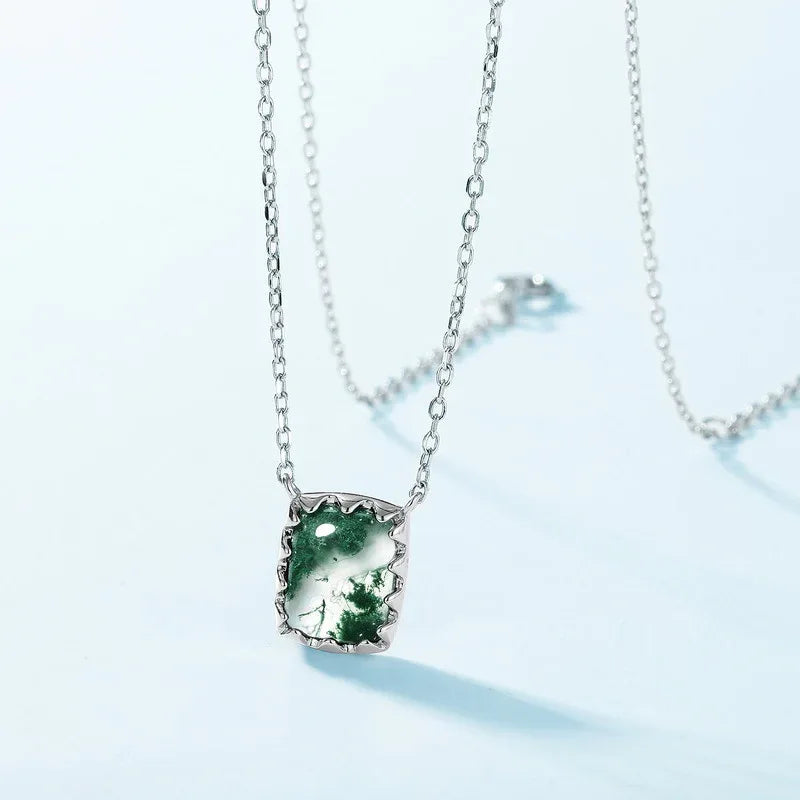 Minimalist Moss Agate Pendant Necklace — full necklace arrangement 5