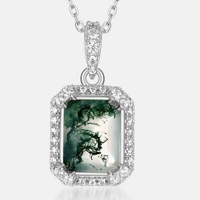 Minimalist Moss Agate Pendant S925 Silver — angled pendant and chain detail 4
