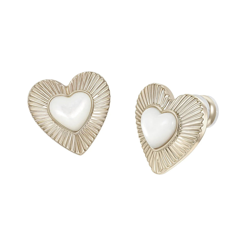 Petite Ridged Pearl Heart Stud Earrings — alternate isolated front and side pair