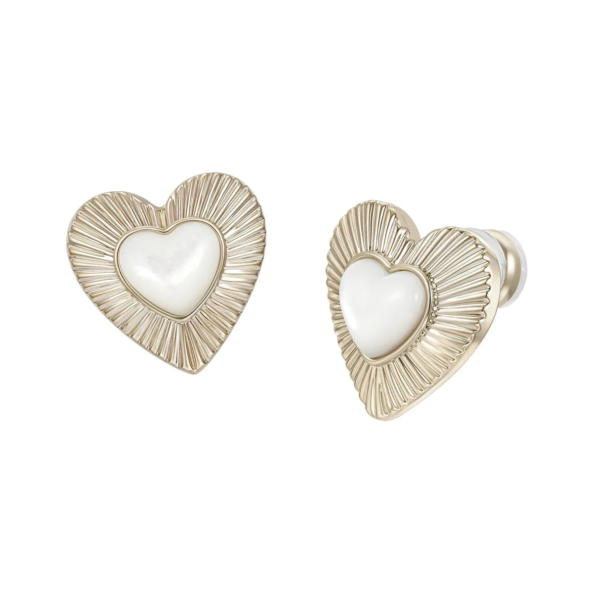 Petite Ridged Pearl Heart Stud Earrings — alternate isolated front and side pair