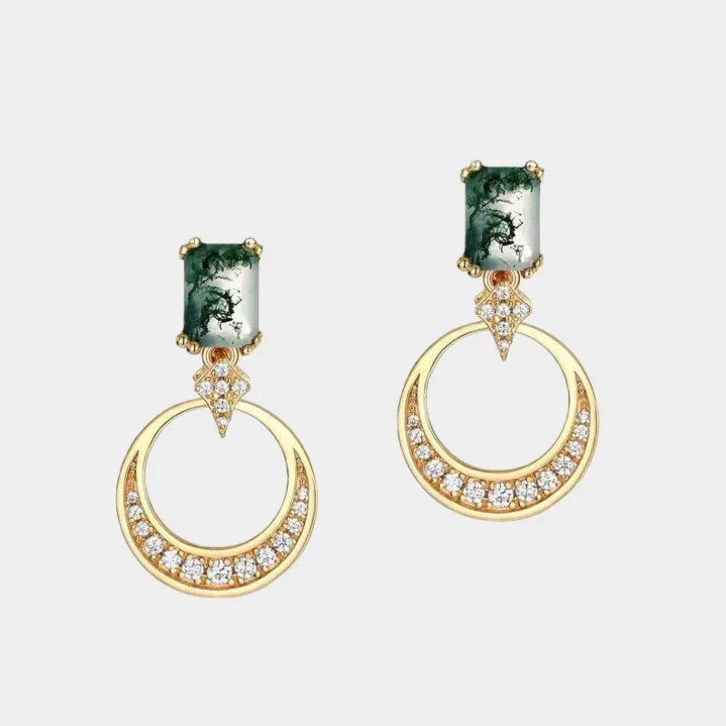 Moss Agate Earrings — front product view on a light background