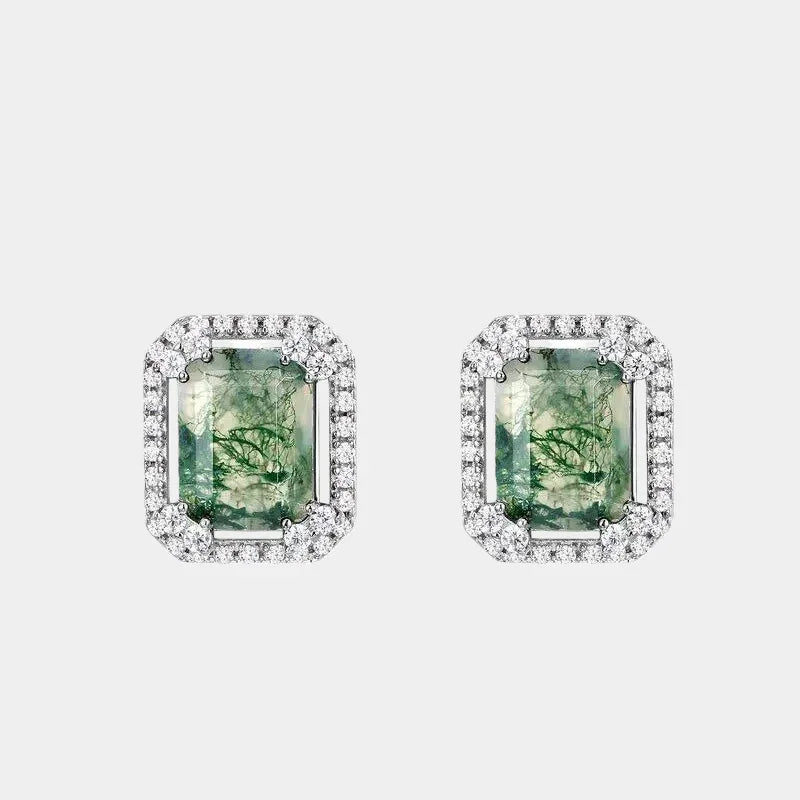 Moss Agate Earrings Unisex — front product view on a light background