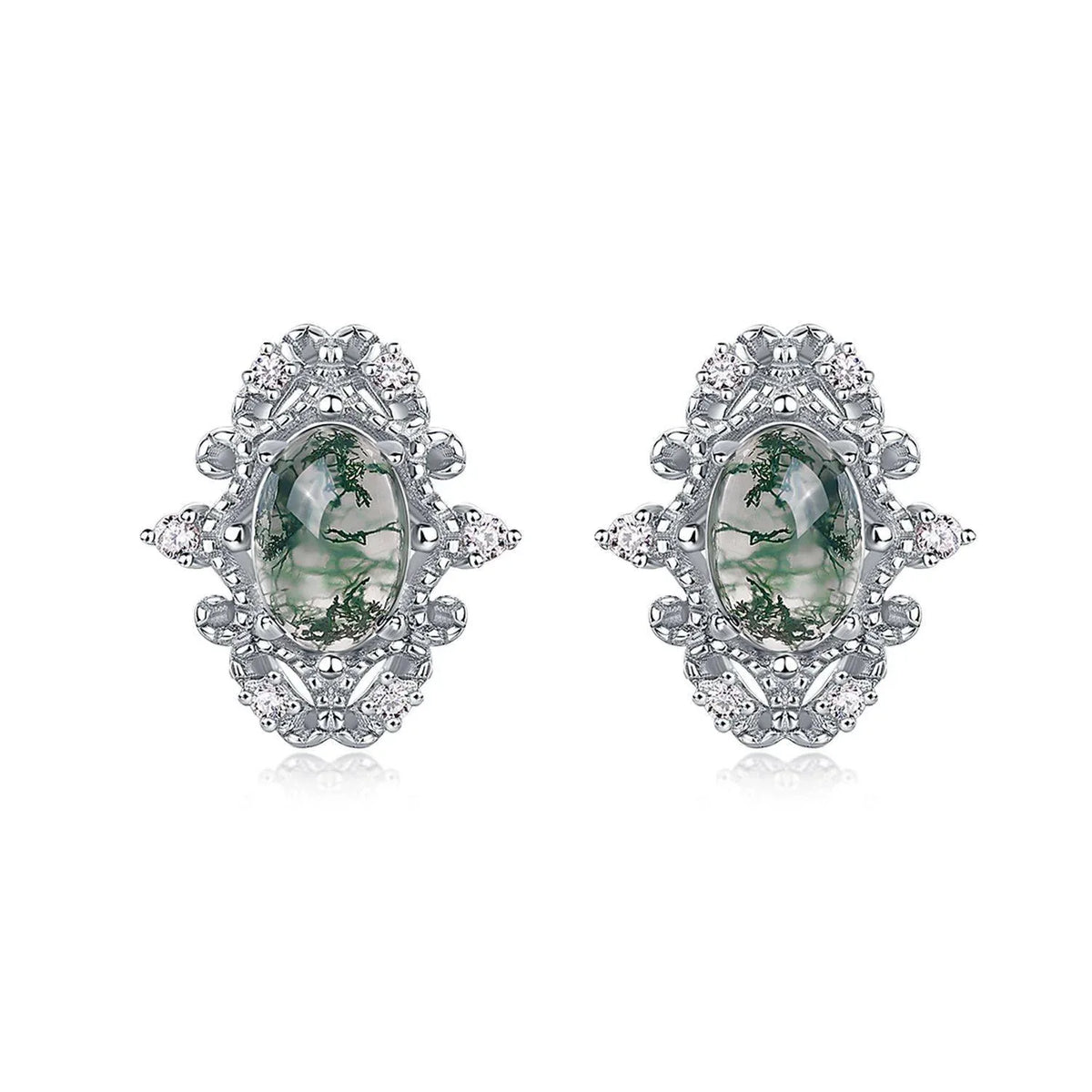 Moss Agate Elegant Exquisite Earrings Unisex — angled product view 5