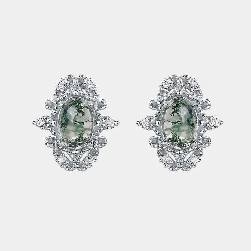 Moss Agate Elegant Exquisite Earrings Unisex — front product view on a light background