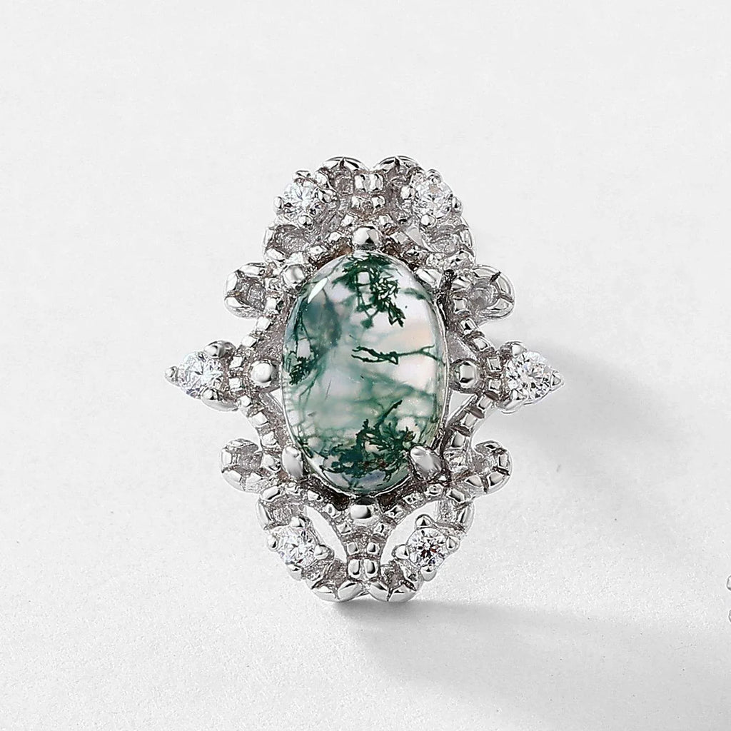 Moss Agate Elegant Exquisite Earrings Unisex — side profile and band detail 4