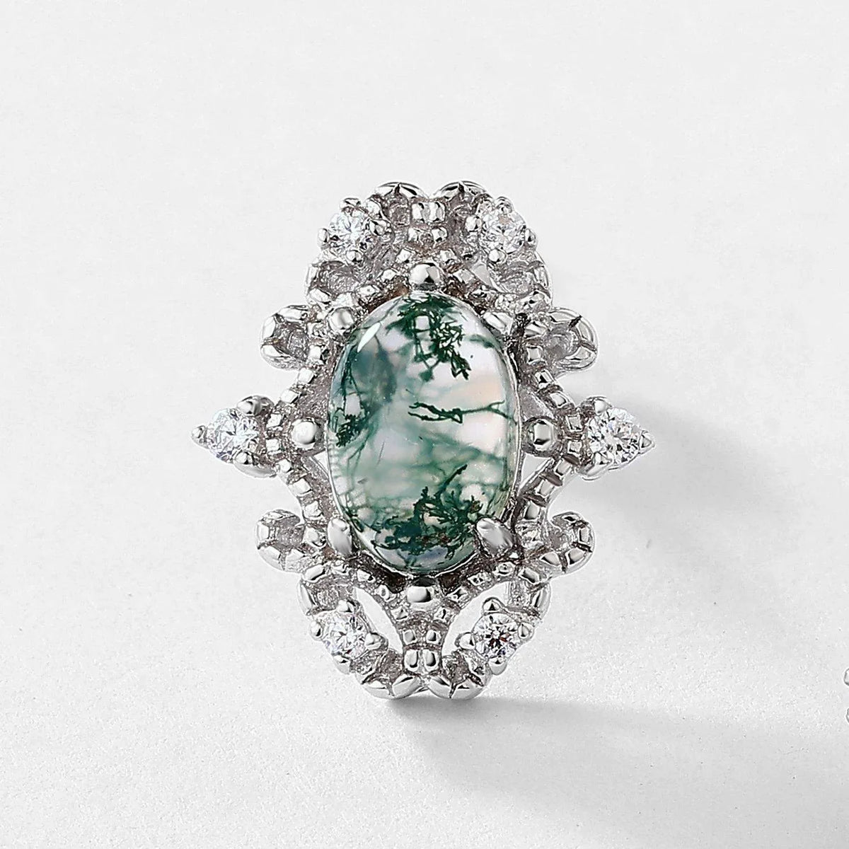 Moss Agate Elegant Exquisite Earrings Unisex — side profile and band detail 4