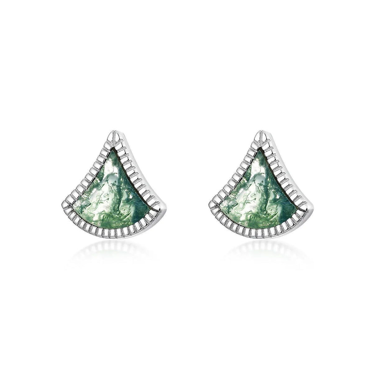 Moss Agate European Fan-Shaped Unisex Earrings — angled product view 5