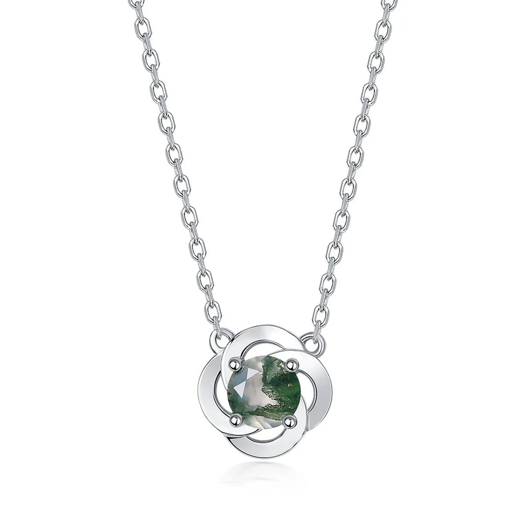 Moss Agate Flower Pendant Necklace — full necklace arrangement 5