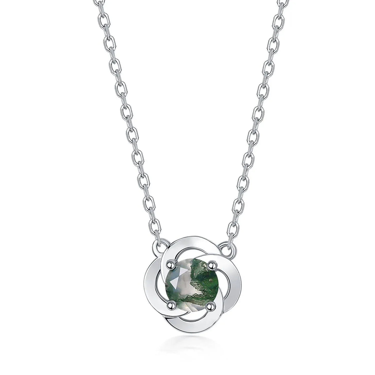 Moss Agate Flower Pendant Necklace — full necklace arrangement 5