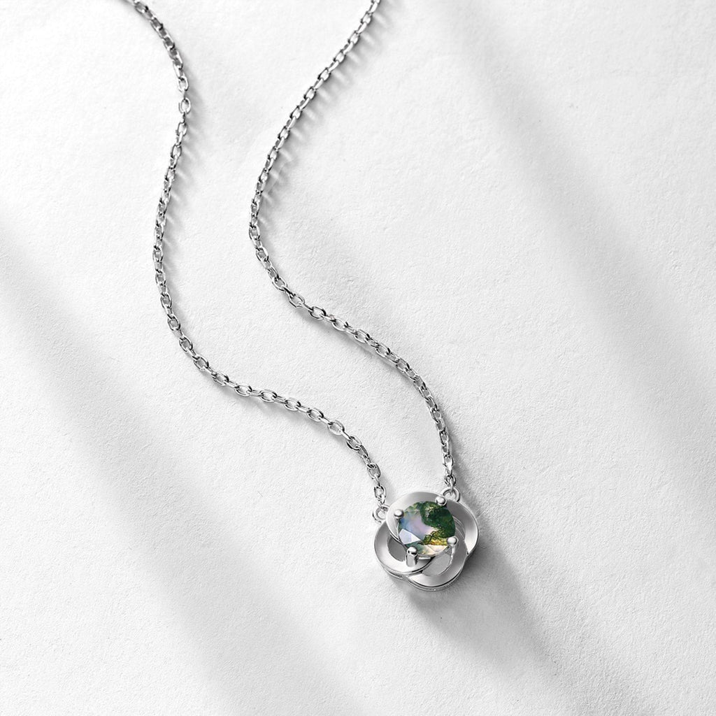 Moss Agate Flower Pendant Necklace — pendant close-up 3