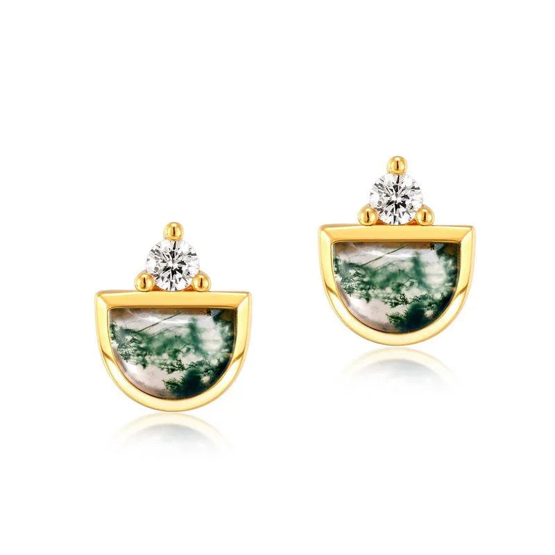 Moss Agate Geometric Earrings Unisex — alternate front view 7