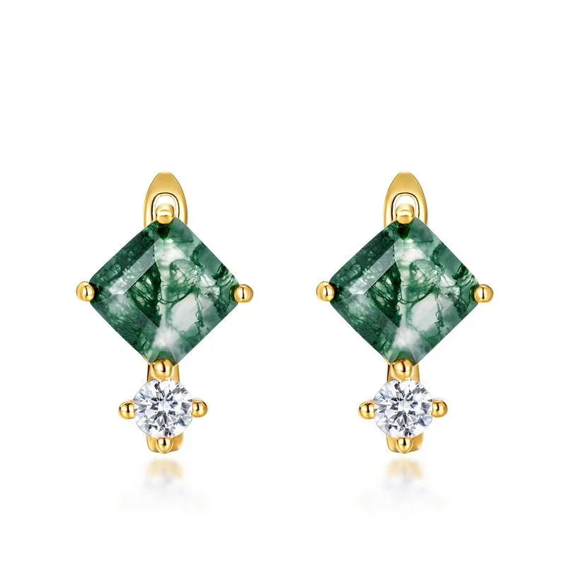 Moss Agate Geometric Fashion Earrings Unisex — angled product view 5