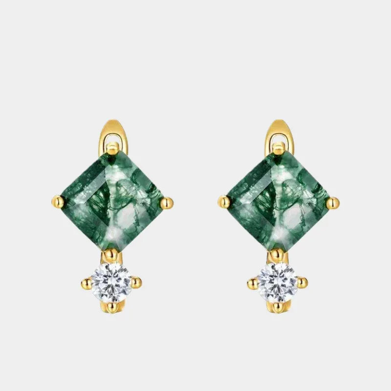 Moss Agate Geometric Fashion Earrings Unisex — front product view on a light background
