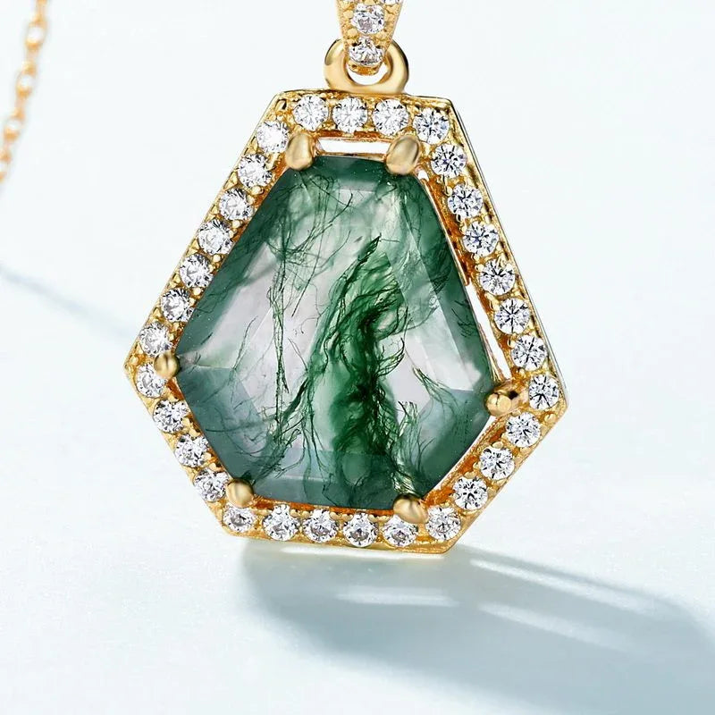 Moss Agate Geometric Pendant — pendant close-up 3