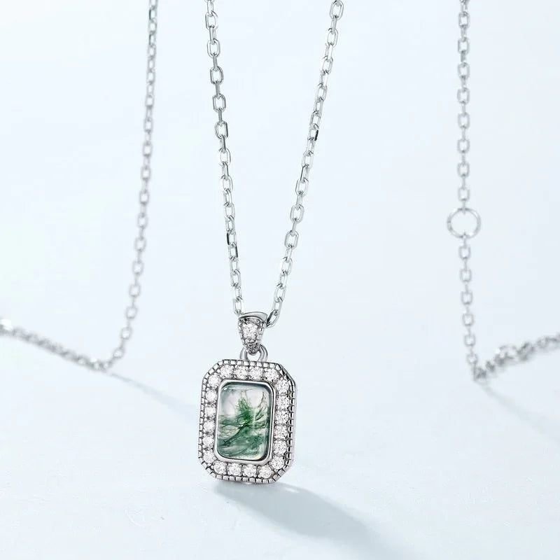 Moss Agate Halo Pendant — pendant close-up 3