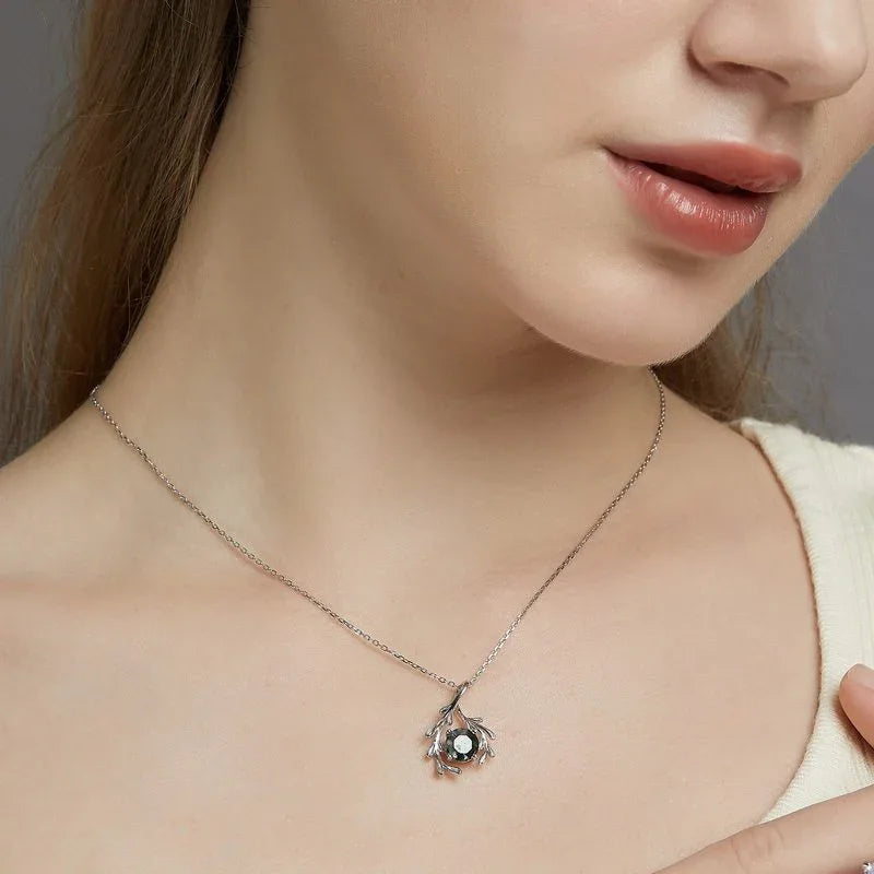 Moss Agate Leaf Drop Pendant Unisex — full necklace arrangement 5