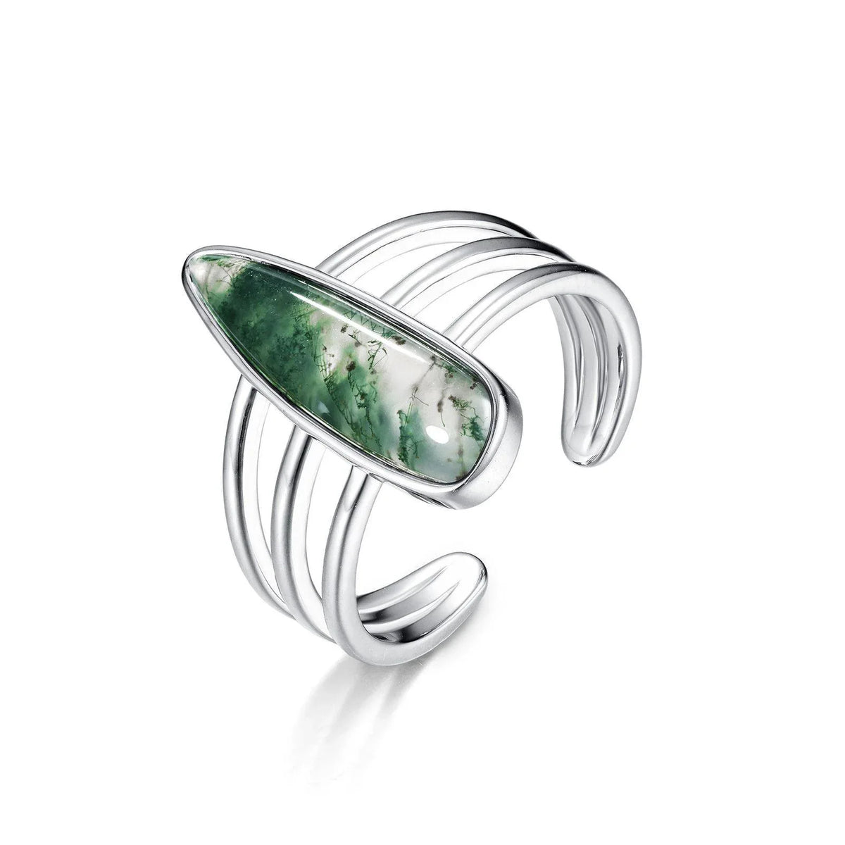 Moss Agate Minimalist Open Ring Unisex — angled product view 5