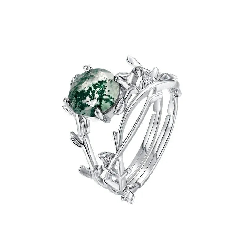 Moss Agate Open Ring S925 Silver Ring — angled product view 5
