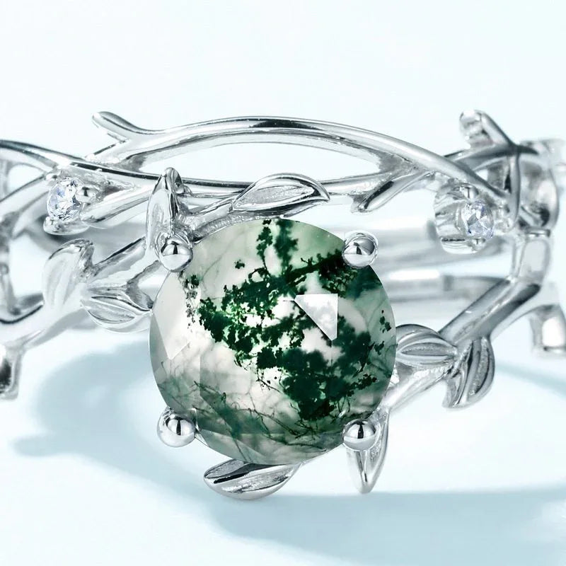 Moss Agate Open Ring S925 Silver Ring — side profile and band detail 4