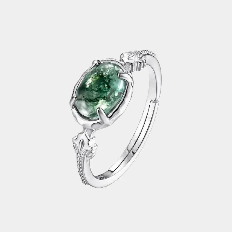Moss Agate Open Ring Unisex — front product view on a light background