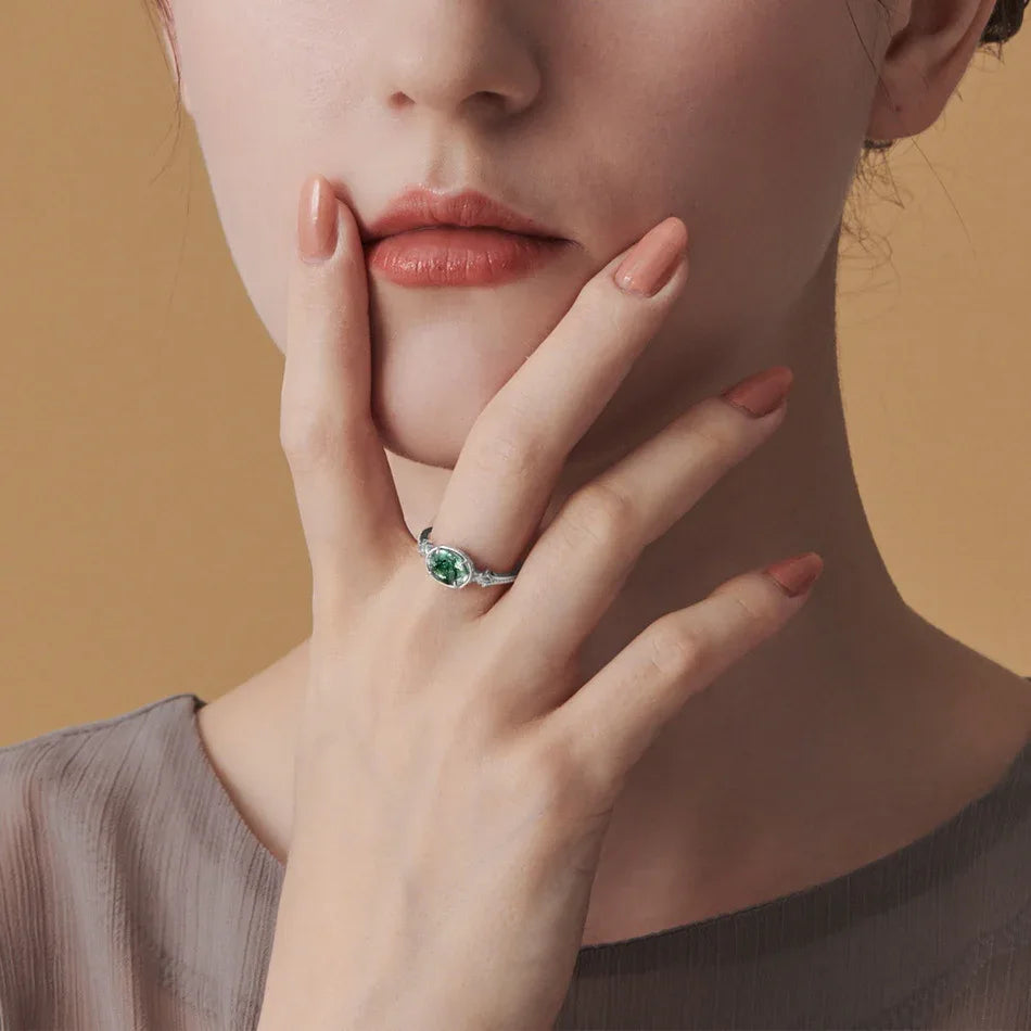Moss Agate Open Ring Unisex — hand-worn scale view 2