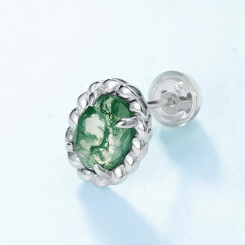 Moss Agate Oval Six-Claw Earrings — angled product view 5