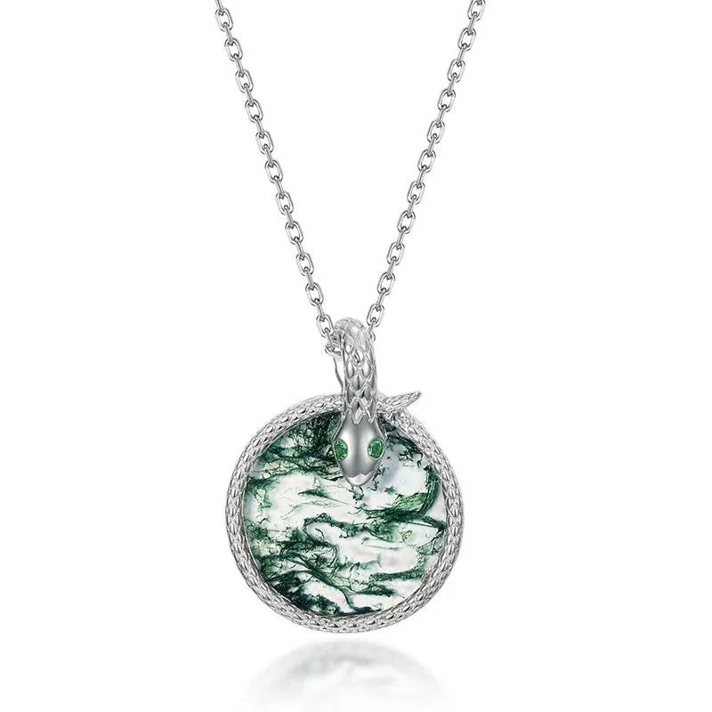 Moss Agate Spirit Snake Coiled Pendant — full necklace arrangement 5