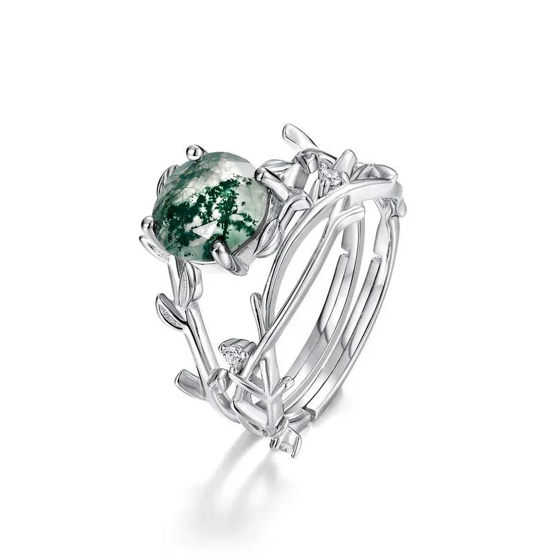 Moss Agate Stackable Open Ring Unisex — angled product view 5