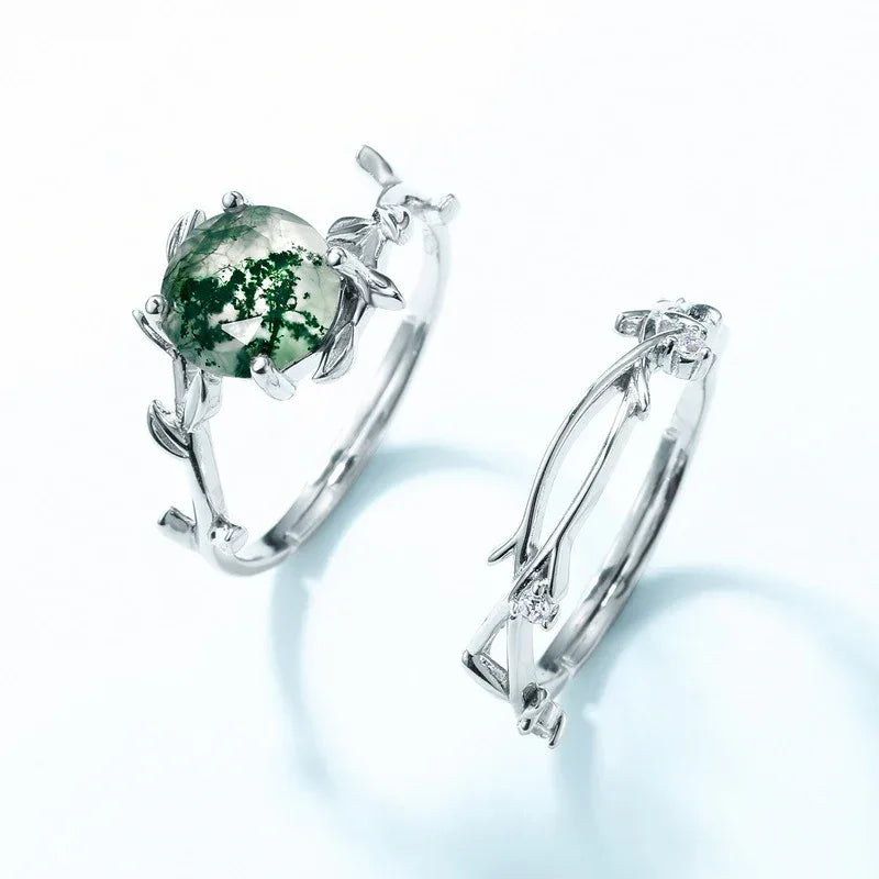 Moss Agate Stackable Open Ring Unisex — side profile and band detail 4