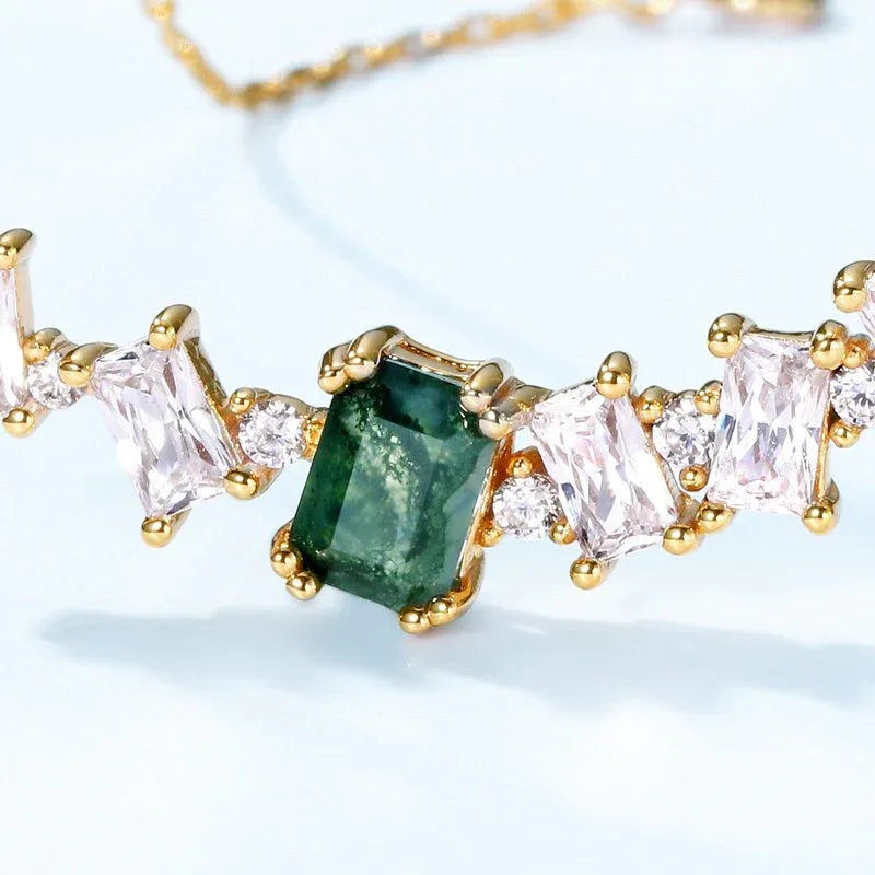 Multi-Stone Bar Moss Agate Necklace — angled pendant and chain detail 4