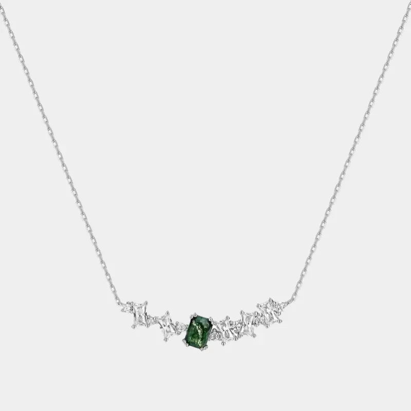 Multi-Stone Bar Moss Agate Necklace — full necklace view on a light background