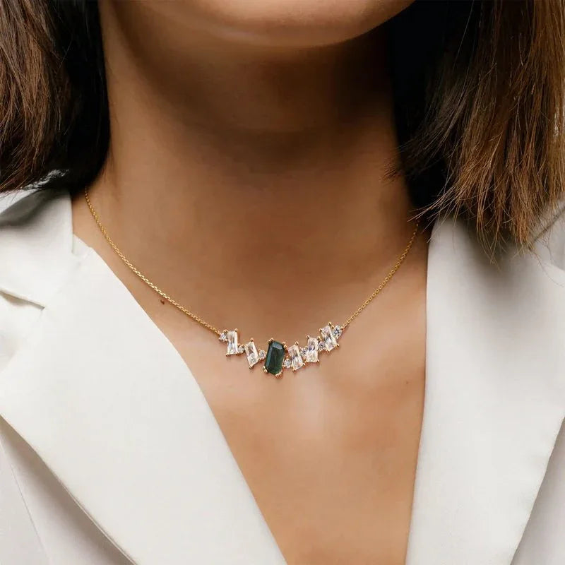 Multi-Stone Bar Moss Agate Necklace — neckline scale view 2