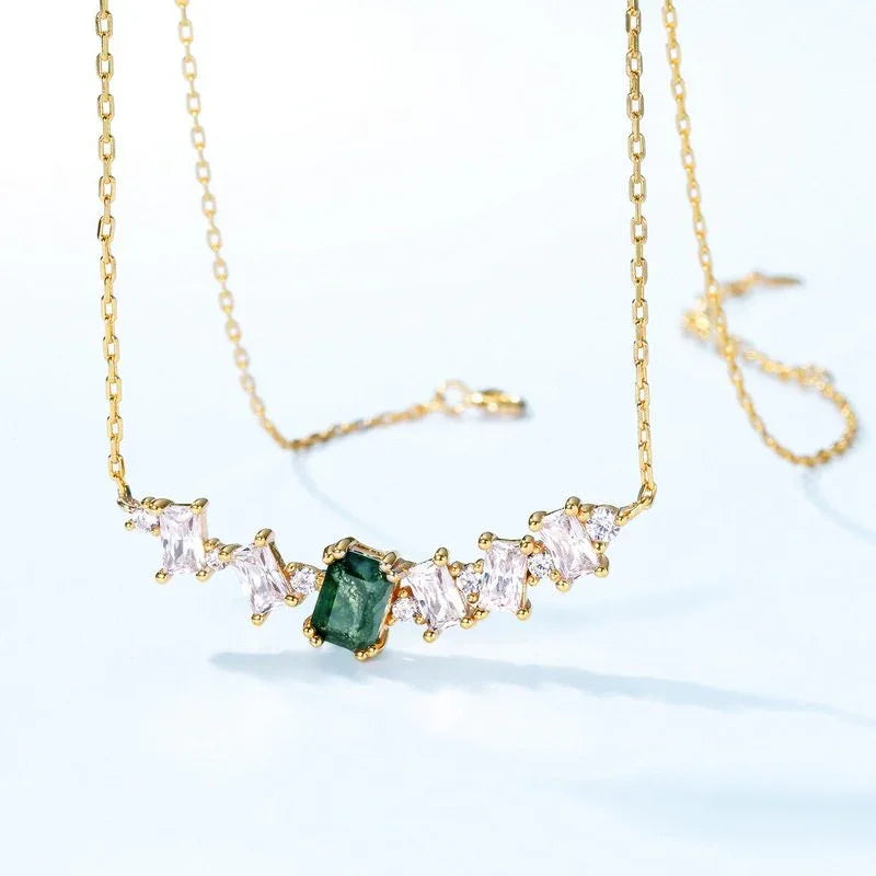Multi-Stone Bar Moss Agate Necklace — pendant close-up 3