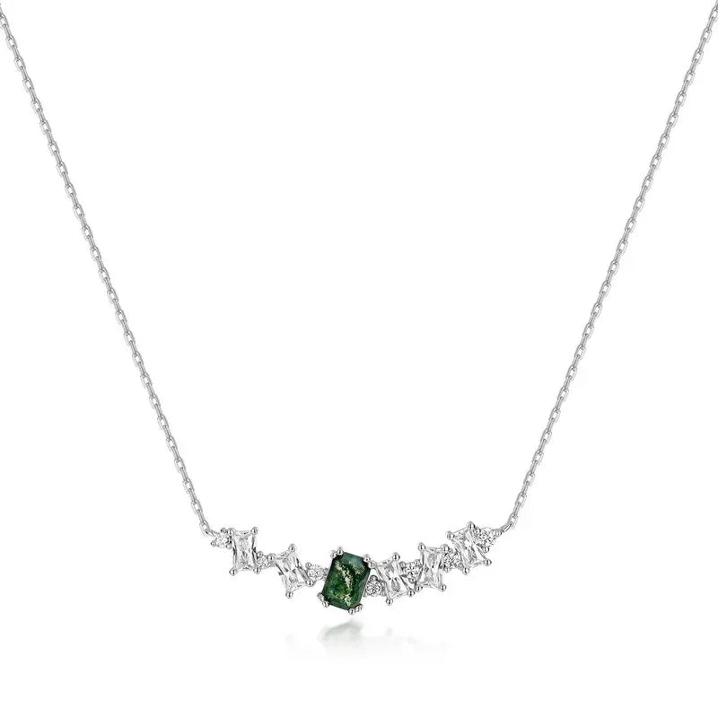 Multi-Stone Bar Moss Agate Necklace with Y-Drop Chain — alternate neckline view 7