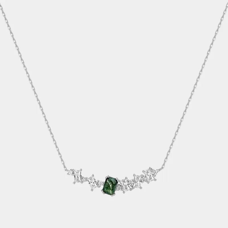 Multi-Stone Bar Moss Agate Necklace with Y-Drop Chain — full necklace view on a light background