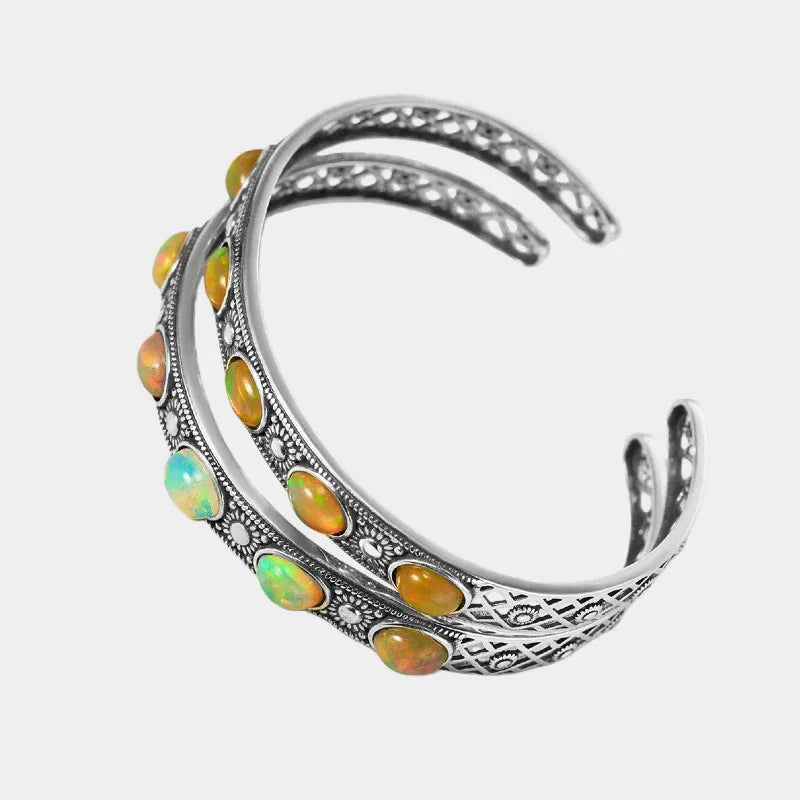 Multicolor Opal Open Cuff Bracelet full bracelet view on a light background