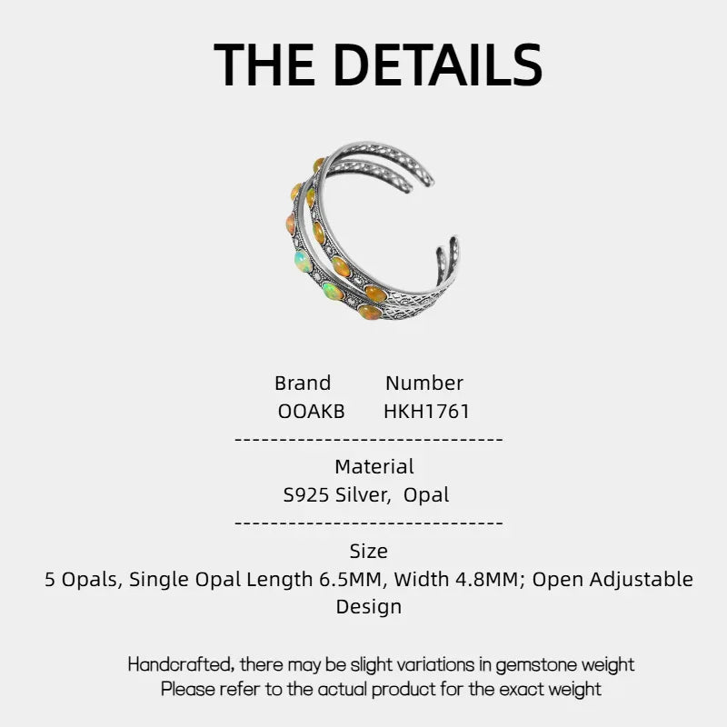 Multicolor Opal Open Cuff Bracelet specification card with material and size details