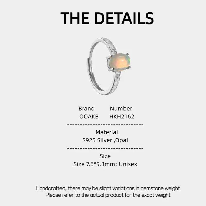 Multicolor Opal Oval Adjustable Ring specification card with material and size details