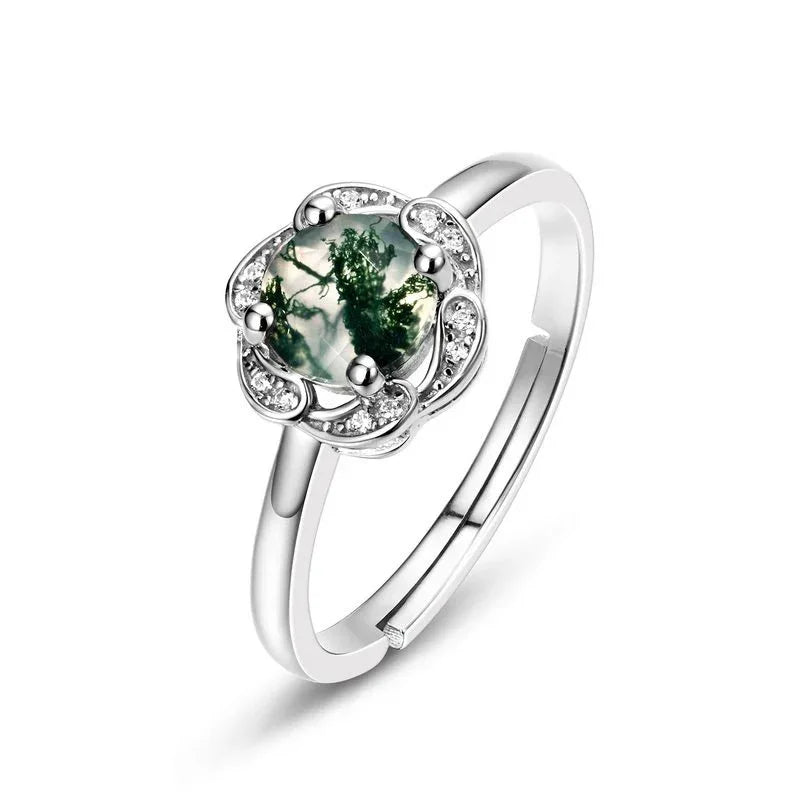 New Style Fashionable Moss Agate Open Ring — angled product view 5