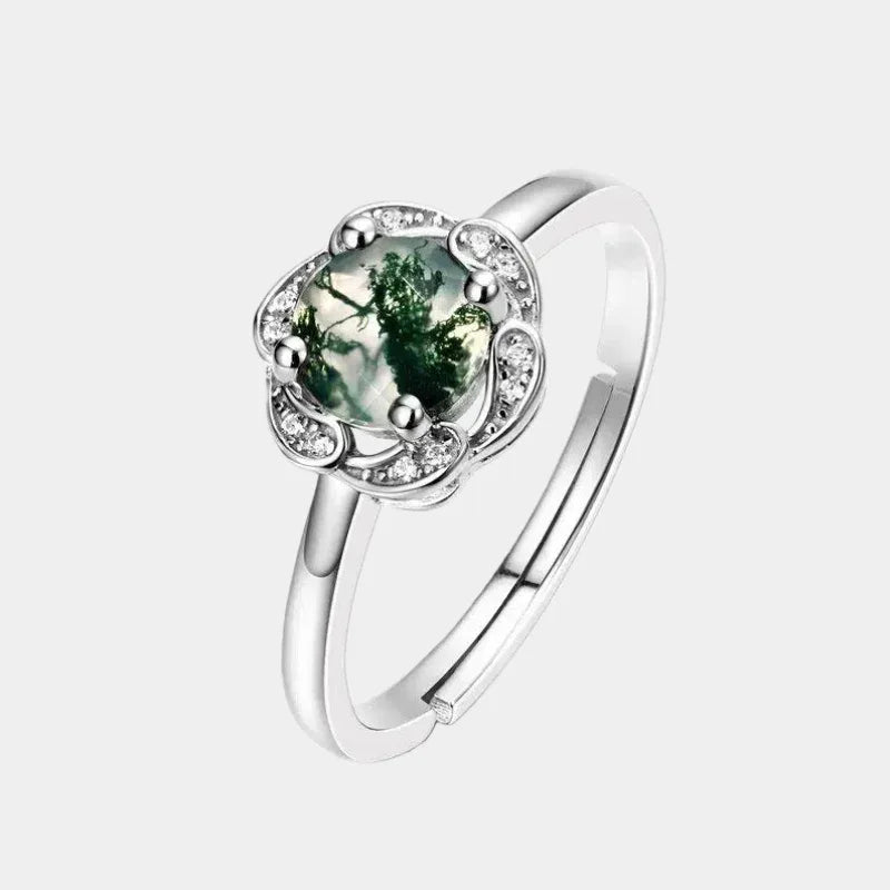 New Style Fashionable Moss Agate Open Ring — front product view on a light background