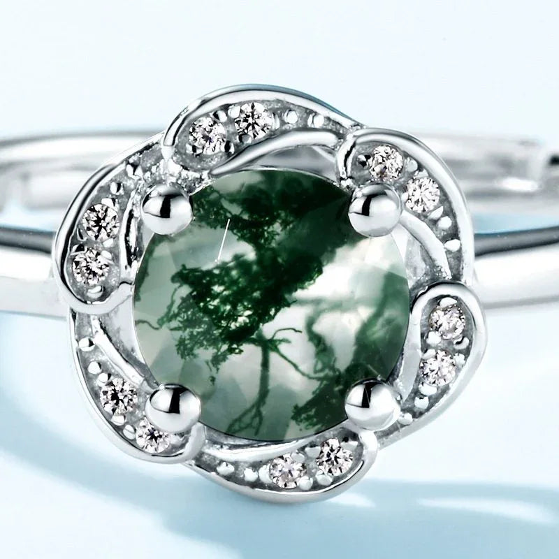 New Style Fashionable Moss Agate Open Ring — side profile and band detail 4