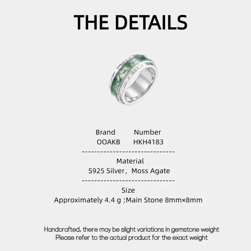 Wide-Band Moss Agate Inlay Ring — product specification card