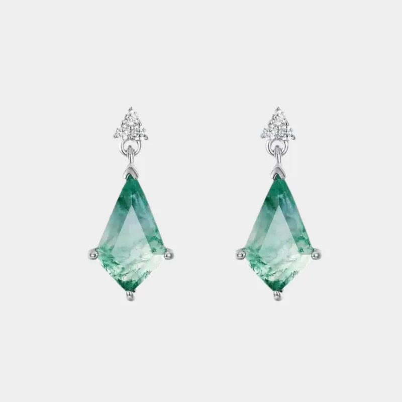 New Style Geometric Fashion Moss Agate Earrings — front product view on a light background