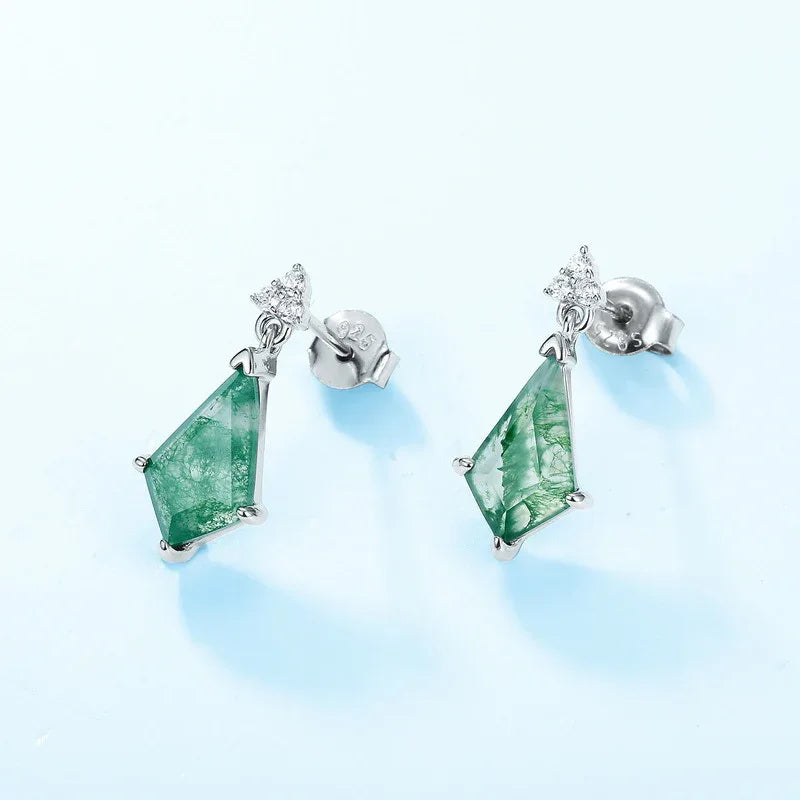 New Style Geometric Fashion Moss Agate Earrings — front setting detail 3