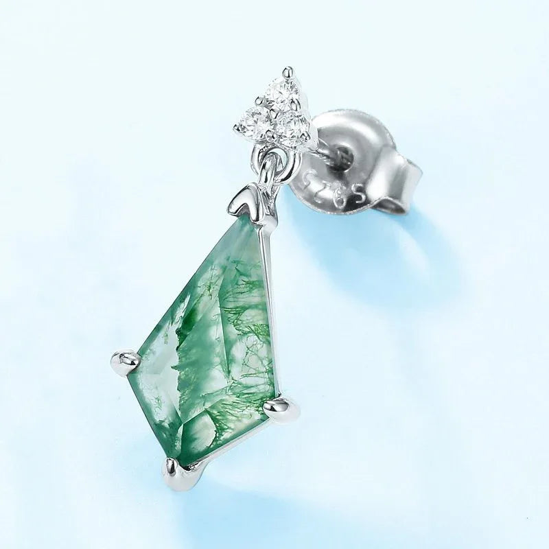 New Style Geometric Fashion Moss Agate Earrings — side profile and band detail 4