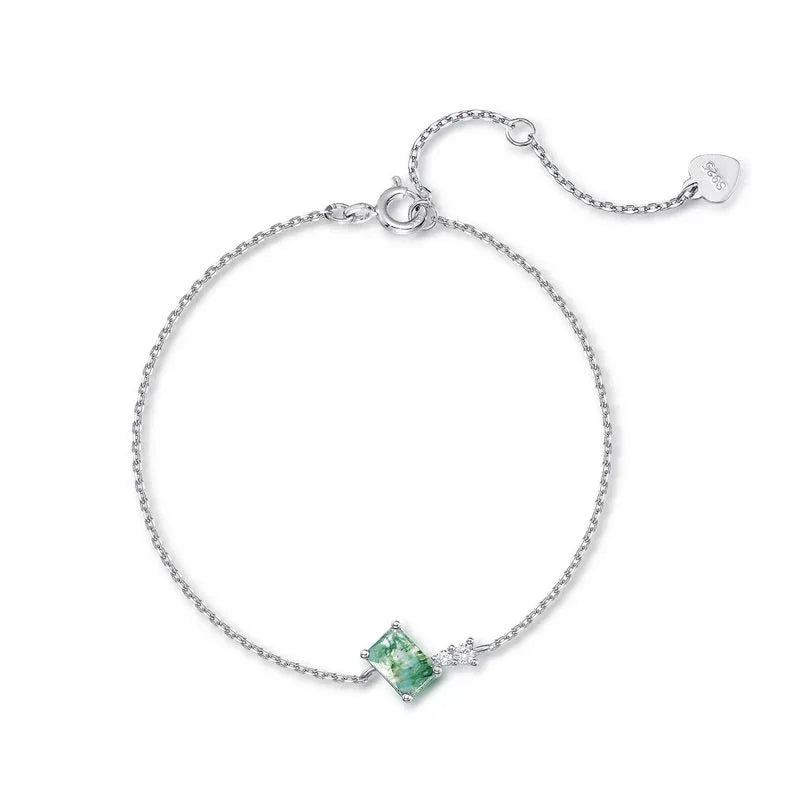 Rectangular Moss Agate Station Bracelet — alternate full bracelet view