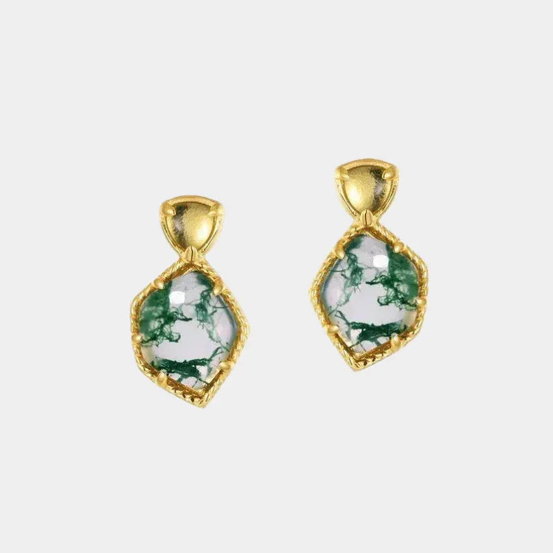 New Style Geometric Moss Agate Earrings — front product view on a light background